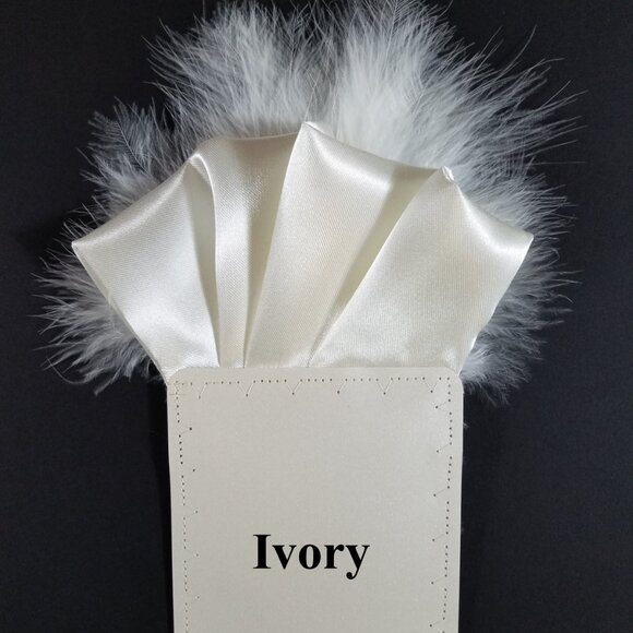 New - Ivory Satin Ruffle & Feather Pocket Square Insert - Picture 3 of 7